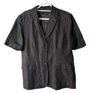 Source Unknown Vintage Linen Blend Black Short Sleeve Blazer Size L Minimalist